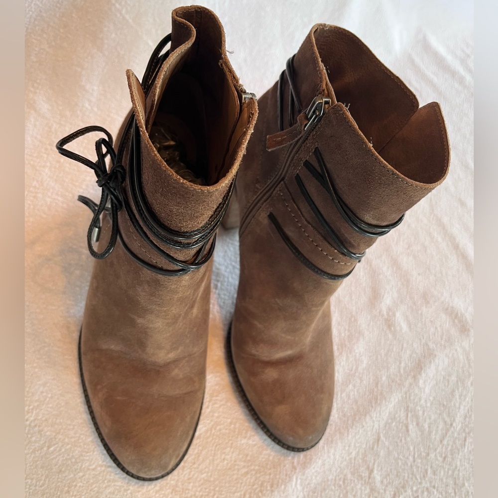 Franco Sarto Tan Ankle Booties with Black Accents